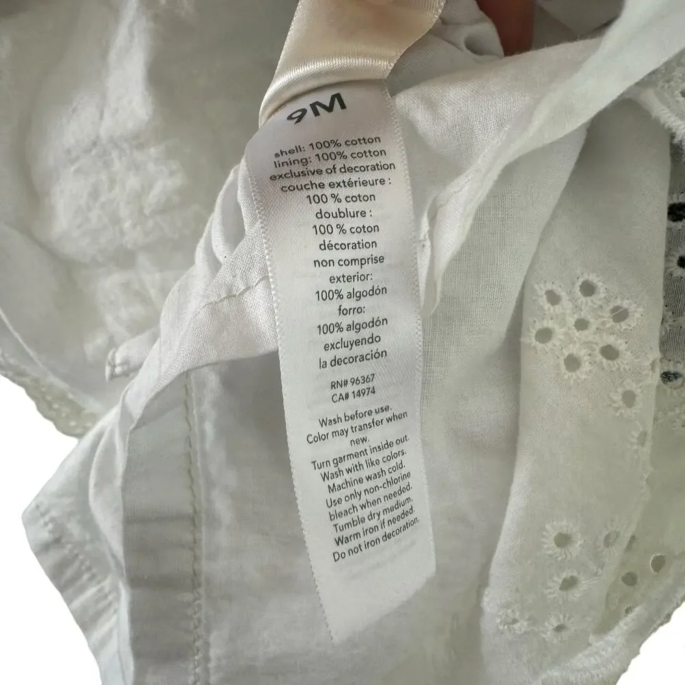 Oshkosh B'gosh 100% Cotton Denim‎ White Eyelet Adjustable Strap Dress Size 9M